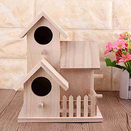 Casas de pájaros de madera sin terminar listas para pintar Casa de pájaros de madera dúplex de varios niveles para jardín al aire libre Caja de nido de pájaros decorativa DIY para pintar para niños