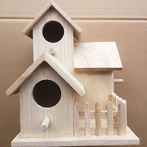 Casas de pájaros de madera sin terminar listas para pintar Casa de pájaros de madera dúplex de varios niveles para jardín al aire libre Caja de nido de pájaros decorativa DIY para pintar para niños