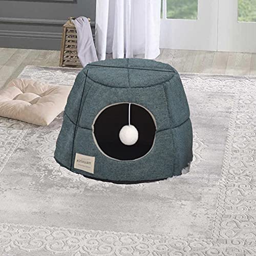 Caseta de cama IGLOO convertible en sofá para gato o perro interior. Material y diseño cuidado + cama interior suave y cómoda, desmontable, plegable, fácil de mantener, color verde oscuro