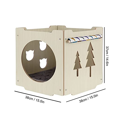 Caseta para perros portátil de madera para conejos para gatos, refugio para animales domésticos, con almohadilla para mascotas, cachorro, conejo, 38 x 38 x 37 cm