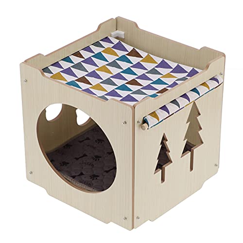 Caseta para perros portátil de madera para conejos para gatos, refugio para animales domésticos, con almohadilla para mascotas, cachorro, conejo, 38 x 38 x 37 cm