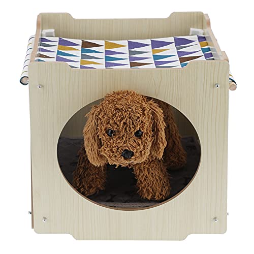 Caseta para perros portátil de madera para conejos para gatos, refugio para animales domésticos, con almohadilla para mascotas, cachorro, conejo, 38 x 38 x 37 cm