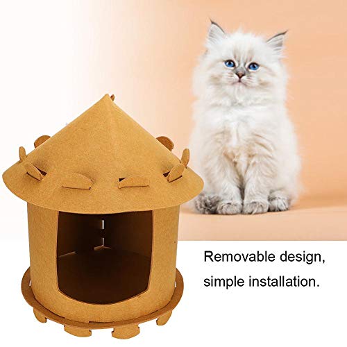 Cat Felt House Yurt Design Cuevas y Casas para Gatos Tienda de Dormir para Mascotas de Fieltro para Gatos Gatitos Perros pequeños Cachorros(Color café)