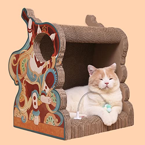 Cat House Cama para gatos, Juguete de entrenamiento para gatos, Rascador para gatos, Cartón duradero para rascar gatos, Protección de muebles, Cartón reciclable Cat Lounge, Almohadilla para rascar cor