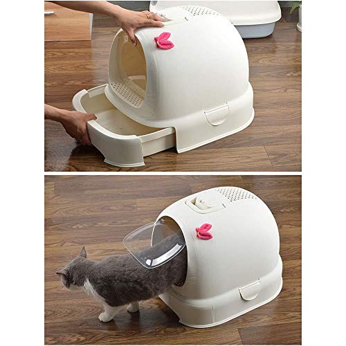 Cat Litter Box Fácil De Limpiar Caja De Arena Para Gatos H & 1 Con Bandeja De Arena Reduce De Manera Efectiva La Dispersión De Arena Espacio Grande Portátil Completamente Cerrado Con Cajón Negro-gris