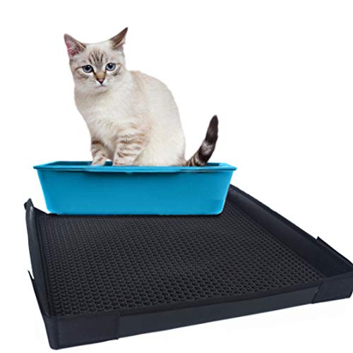 Cat Litter Mat para Atrapar Arena para Gatos, Kitty Scratching Mat, Mats Soft on Kitty Paws, Easy Clean, Protección De Alfombras De Piso con Cerca,L