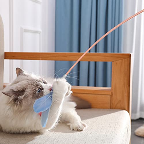 Cat Stick Toy Pey Cat Cat Feather Wand Toy Long Barra para el Ejercicio Formación Rosado Morado