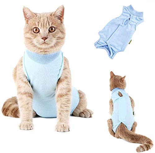 Cat - Traje de recuperación quirúrgica profesional para gatos para heridas abdominales o enfermedades de la piel (M, azul)