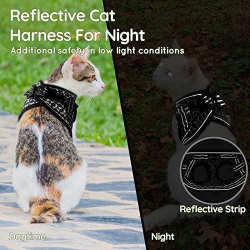 CatRomance Arnés Gato Antiescape y Ajustable con Correa de 150 cm, Arnés Chaleco Gato Reflectante de Tela de Malla Suave y Transpirable para Caminar, Entrenar, Gatos Bebes y Pequeños, Negro, S