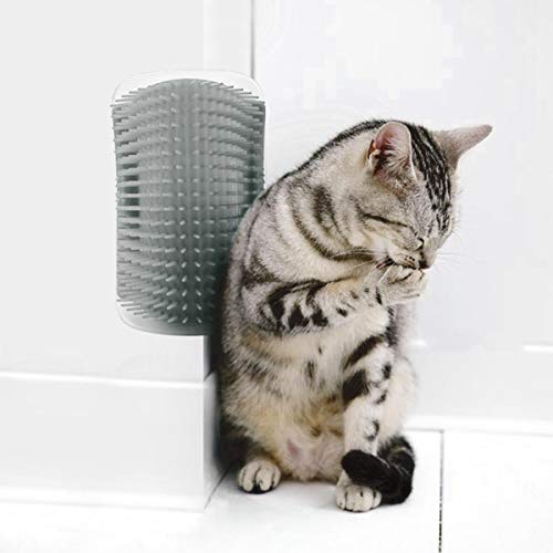 Cat'S Self Groomer Cepillo de peluquería para Gatos Dispositivo de Masaje para Mascotas Cepillo de depilación Universal Herramienta de Aseo de Esquinas de Pared para Mascotas Duradera - Gris