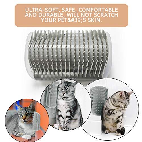 Cat'S Self Groomer Cepillo de peluquería para Gatos Dispositivo de Masaje para Mascotas Cepillo de depilación Universal Herramienta de Aseo de Esquinas de Pared para Mascotas Duradera - Gris