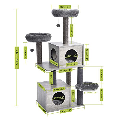Cats Tree Torre para Gatos con Poste Rascador de Sisal Tablero Rascador para Gatos Gatos Adultos Nido de Felpa para Condominio, Marco de Escalada para Gatos y Centro de Actividades