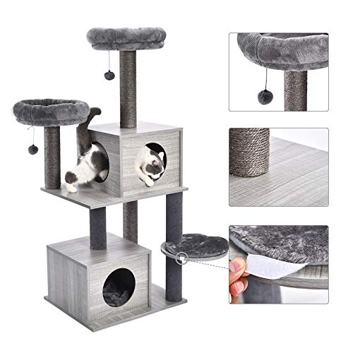 Cats Tree Torre para Gatos con Poste Rascador de Sisal Tablero Rascador para Gatos Gatos Adultos Nido de Felpa para Condominio, Marco de Escalada para Gatos y Centro de Actividades