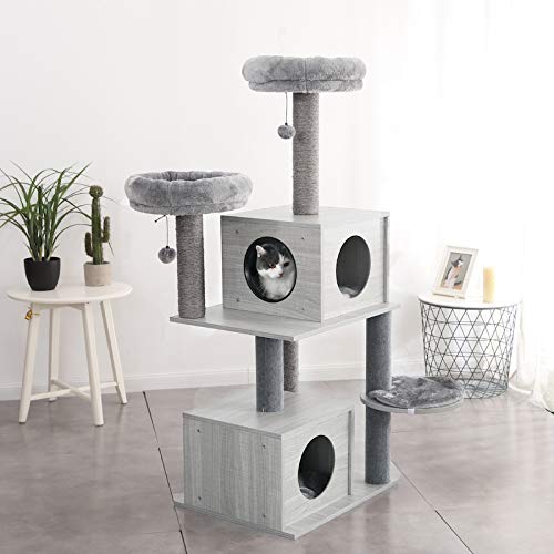Cats Tree Torre para Gatos con Poste Rascador de Sisal Tablero Rascador para Gatos Gatos Adultos Nido de Felpa para Condominio, Marco de Escalada para Gatos y Centro de Actividades