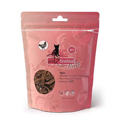 Catz finefood Meatz - Chucherías para Gatos, Tiras de Carne crujientes para Gatos Aperitivo sin Cereales para Gatos sin azúcar, Varios Tipos (Pollo, Ternera, Pato, Ciervo, Conejo, Canguro).
