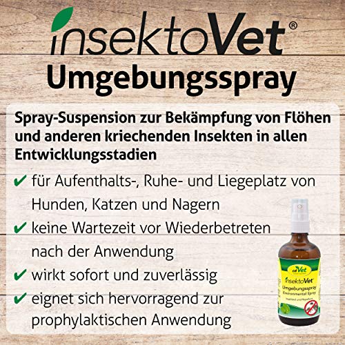 cdVet Naturprodukte InsektoVet Ambiental Spray 500 ml - Control de pulgas en Todas Las etapas de Desarrollo - Limpiador Natural para amarres, establos, sofás, Mantas, Coches, etc -