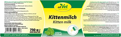 cdVet Naturprodukte Kittenmilch 750 g - Gato - Leche suplementaria alimentación - Leche de reemplazo - prevención de la indigestión - calostro protección contra la desnutrición -