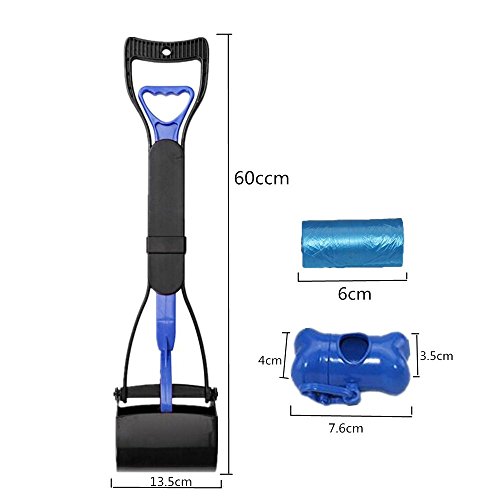 Ceasyde Pet Pooper Scooper, 24'' de mango largo sólido dentado limpieza de dientes Pickup Clip Poop cuchara para al aire libre/interior gato y perro residuos de animales