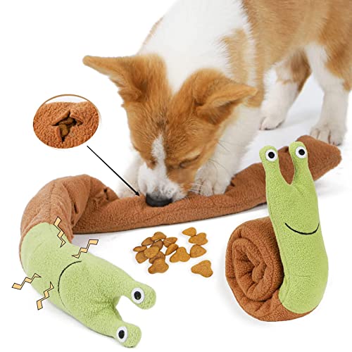 Ceneco Juguete de peluche para mascotas con forma de caracol de peluche, juguete interactivo, juguete para perros y esconder y buscar ralentizar el juguete para cachorros