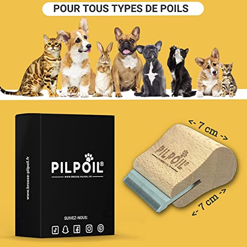 Cepillo Antipelo para Gatos/Cochorros/Conejos Peine Corto y Largo Herramienta Profesional de Madera para Aseo de Mascotas | Etrille Mágico Antipelo Elimina Bolas de Pelo | PILPOIL Tamaño 7 cm