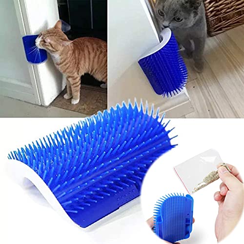 Cepillo De Esquina De Pared De Gato 2 Piezas Gatos Masaje Peine Juguetes Cepillo De Masaje Para Mascotas Cepillo Para Gatos Autolimpiante Con Hierba Gatera y Cinta Adhesiva De Doble Cara