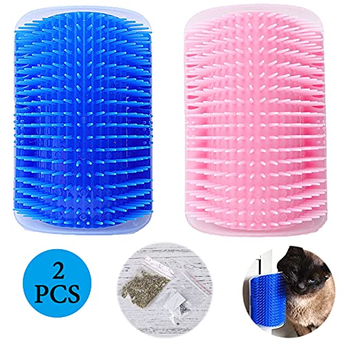 Cepillo De Esquina De Pared De Gato 2 Piezas Gatos Masaje Peine Juguetes Cepillo De Masaje Para Mascotas Cepillo Para Gatos Autolimpiante Con Hierba Gatera y Cinta Adhesiva De Doble Cara