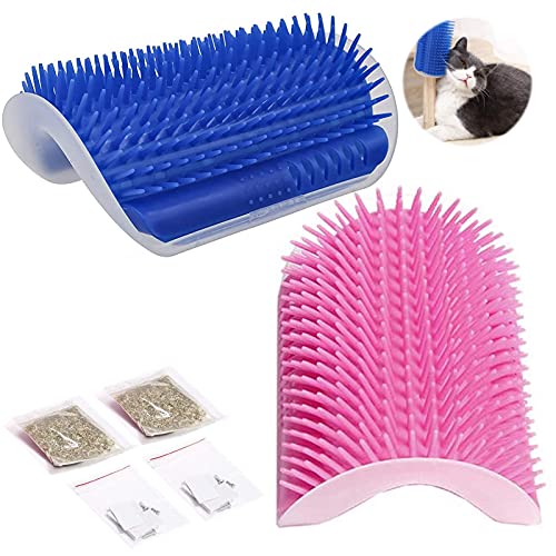 Cepillo De Esquina De Pared De Gato 2 Piezas Gatos Masaje Peine Juguetes Cepillo De Masaje Para Mascotas Cepillo Para Gatos Autolimpiante Con Hierba Gatera y Cinta Adhesiva De Doble Cara