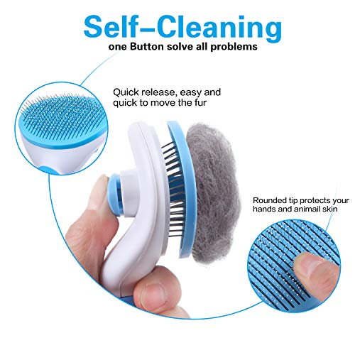 Cepillo para gatos, cepillo autolimpiable, elimina el pelaje inferior del perro, cepillo para perros y gatos, de pelo corto a largo, adecuado para gatos suave (gris) (azul)