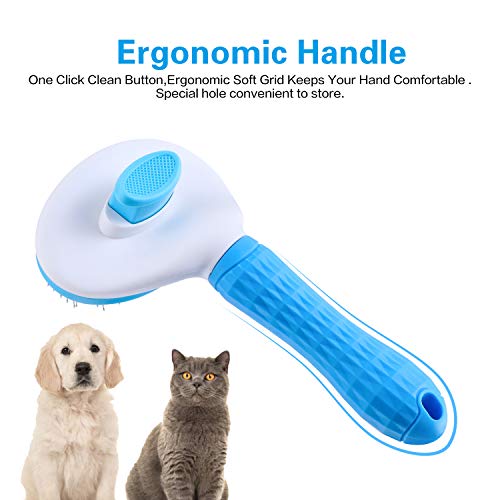 Cepillo para gatos, cepillo autolimpiable, elimina el pelaje inferior del perro, cepillo para perros y gatos, de pelo corto a largo, adecuado para gatos suave (gris) (azul)