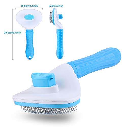 Cepillo para gatos, cepillo autolimpiable, elimina el pelaje inferior del perro, cepillo para perros y gatos, de pelo corto a largo, adecuado para gatos suave (gris) (azul)