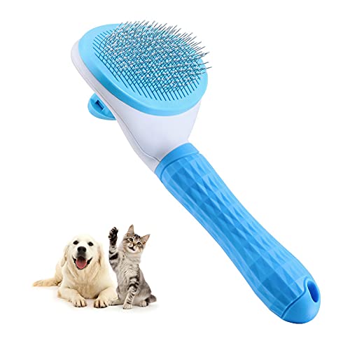 Cepillo para gatos, cepillo autolimpiable, elimina el pelaje inferior del perro, cepillo para perros y gatos, de pelo corto a largo, adecuado para gatos suave (gris) (azul)
