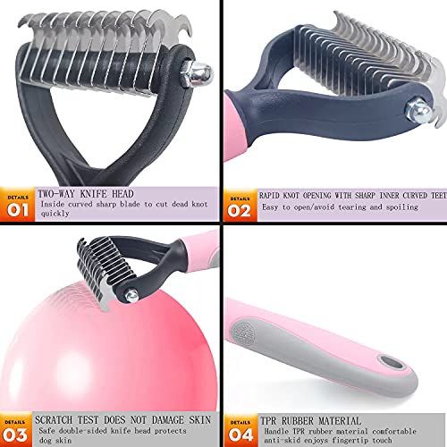 Cepillo y Peine Antipulgas Perro y Gatos, Peines de Rastrillo Para Perros Pelo Largo y Corto,Elimina el Pelo no Deseado de las Mascotas y Desata los Nudos Para Reducir la Caída del Cabello (L, Rosa)