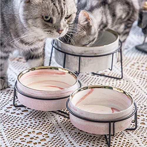 Cerámica Gato Comederos De Pequeño Cuencos Agua De La Taza Los Gatos Tazón Proteger La Columna Vertebral Anti-Choke Pet Food Tazón Cuencos De Agua para Gatos y Perros Pequeños Mármol
