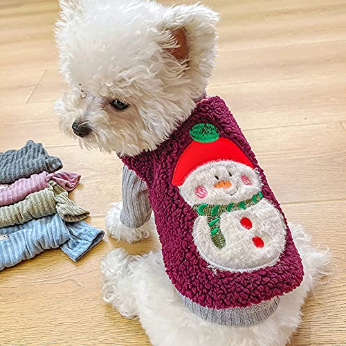 Chaleco Cálido para Mascotas Invierno de Felpa Cómodo Suéter de Lana Perro Navidad Reno Muñeco de Nieve Abrigos para Perros Pequeños Medianos (Muñeco de Nieve Púrpura XS)