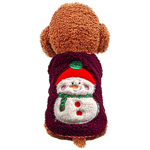Chaleco Cálido para Mascotas Invierno de Felpa Cómodo Suéter de Lana Perro Navidad Reno Muñeco de Nieve Abrigos para Perros Pequeños Medianos (Muñeco de Nieve Púrpura XS)