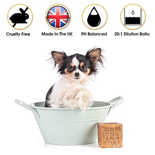 Champú para perros de almendra, perfecto para desenredar abrigos largos, 500 ml, agentes acondicionadores para prevenir la caspa, para perros y mascotas y cachorros, fabricado en el Reino Unido