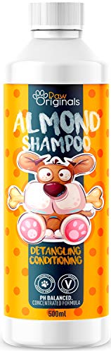 Champú para perros de almendra, perfecto para desenredar abrigos largos, 500 ml, agentes acondicionadores para prevenir la caspa, para perros y mascotas y cachorros, fabricado en el Reino Unido