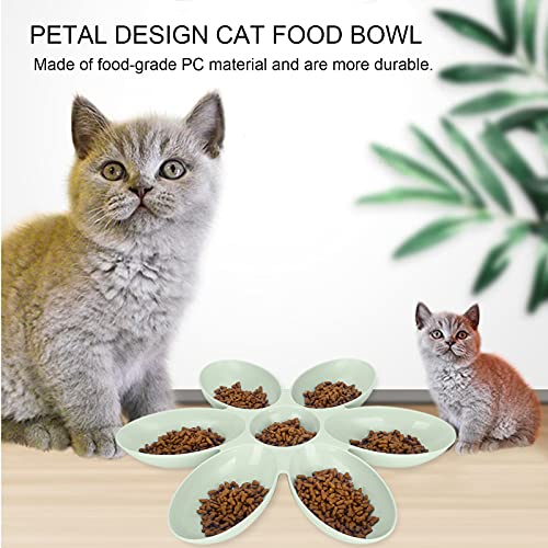 CHICIRIS Cuenco de Comida para Gatos, Cuenco de Plástico para Gatos de Esquina Redonda, Pétalos de Flores Portátiles en Forma de 6 Rejillas para Comida para Gatos para Agua(Verde)