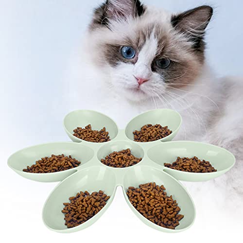 CHICIRIS Cuenco de Comida para Gatos, Cuenco de Plástico para Gatos de Esquina Redonda, Pétalos de Flores Portátiles en Forma de 6 Rejillas para Comida para Gatos para Agua(Verde)