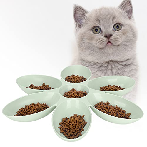 CHICIRIS Cuenco de Comida para Gatos, Cuenco de Plástico para Gatos de Esquina Redonda, Pétalos de Flores Portátiles en Forma de 6 Rejillas para Comida para Gatos para Agua(Verde)