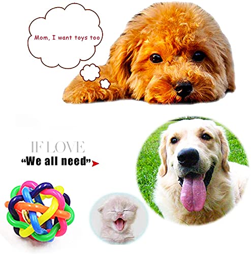 CHUANGOU Bola de Goma Tejida de Colores con cascabeles Pelota interactiva para Perros/Gatos, 7cm