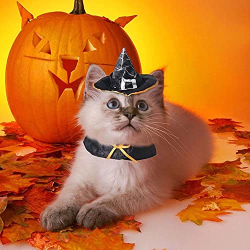 CHUN Disfraz de Mago de Gato, Sombrero de Mago para Mascotas de Halloween, Bufanda, Sombrero de Bruja Malvada, Accesorios de Cosplay, Vestido de Fiesta de Vacaciones