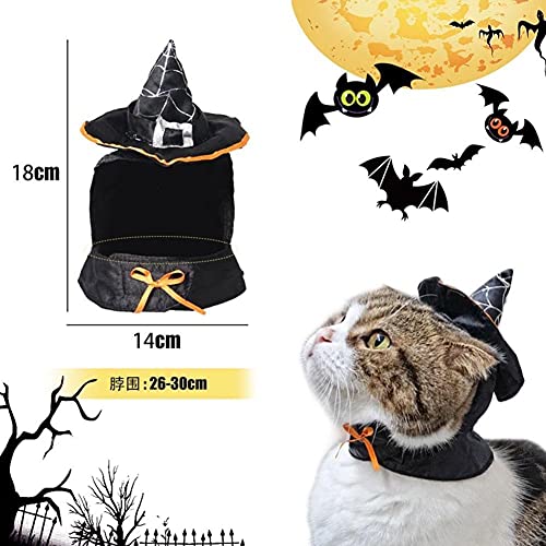 CHUN Disfraz de Mago de Gato, Sombrero de Mago para Mascotas de Halloween, Bufanda, Sombrero de Bruja Malvada, Accesorios de Cosplay, Vestido de Fiesta de Vacaciones
