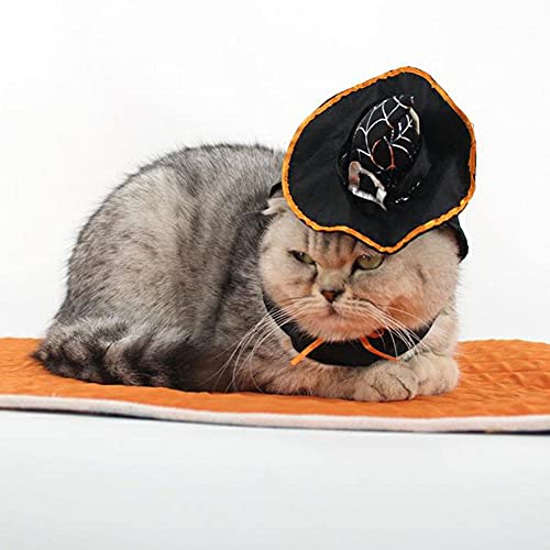 CHUN Disfraz de Mago de Gato, Sombrero de Mago para Mascotas de Halloween, Bufanda, Sombrero de Bruja Malvada, Accesorios de Cosplay, Vestido de Fiesta de Vacaciones