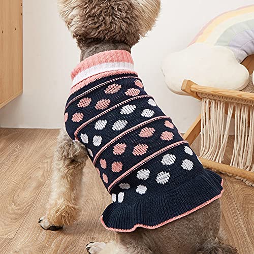 Cicano Perro suéter vestido lindo volantes dobladillo clásico lunares estrellas impresión ropa para mascotas traje gato vestido azul marino punto XS