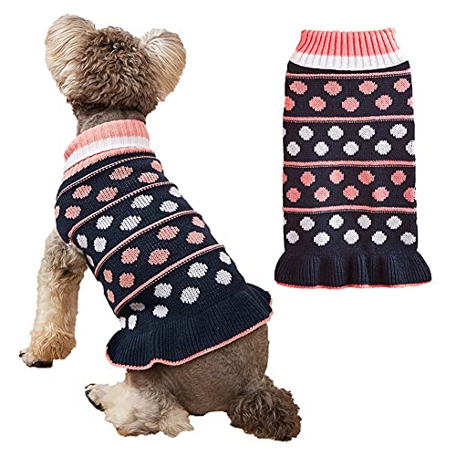 Cicano Perro suéter vestido lindo volantes dobladillo clásico lunares estrellas impresión ropa para mascotas traje gato vestido azul marino punto XS