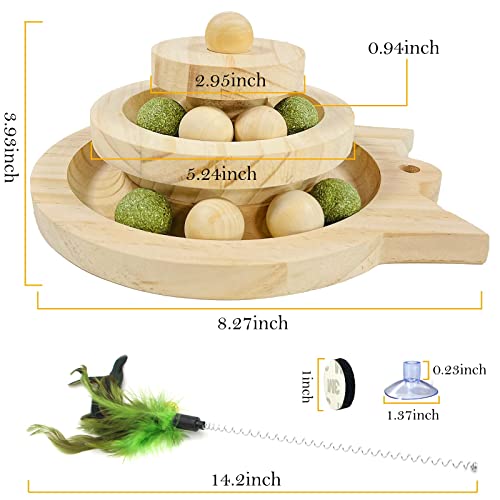 CJWDZ Juguete interactivo para gatos de bola de madera, juguete para gatos con 2 en 1 de doble capa giratorio y bolas de track para mascotas
