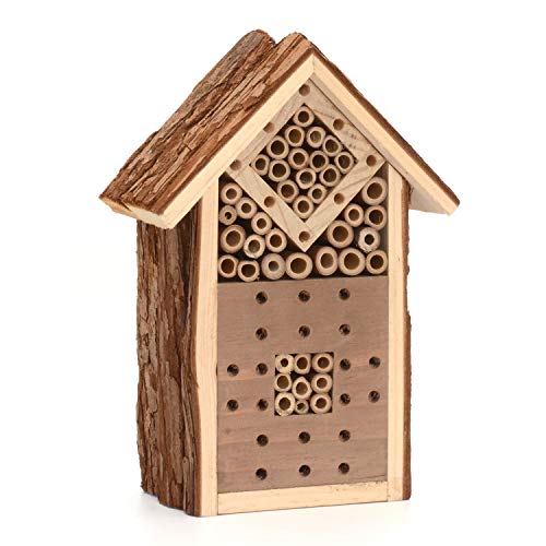 CKB LTD Pequeña corteza de madera natural insecto hotel – para abejas mariquitas casa exterior refugio jardín nido casa al aire libre hábitat casa – pequeño 16 x 9 x 23 cm
