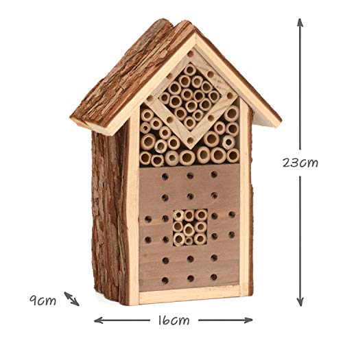 CKB LTD Pequeña corteza de madera natural insecto hotel – para abejas mariquitas casa exterior refugio jardín nido casa al aire libre hábitat casa – pequeño 16 x 9 x 23 cm