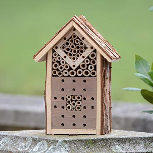 CKB LTD Pequeña corteza de madera natural insecto hotel – para abejas mariquitas casa exterior refugio jardín nido casa al aire libre hábitat casa – pequeño 16 x 9 x 23 cm
